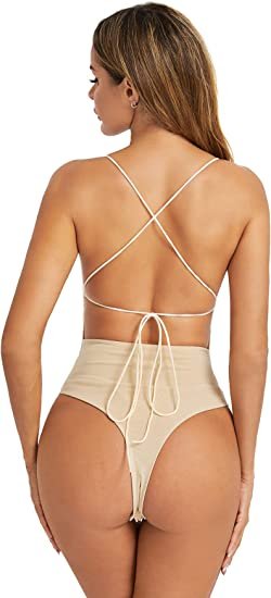 Women's Crisscross Tie Backless Mesh Cami Bodysuit