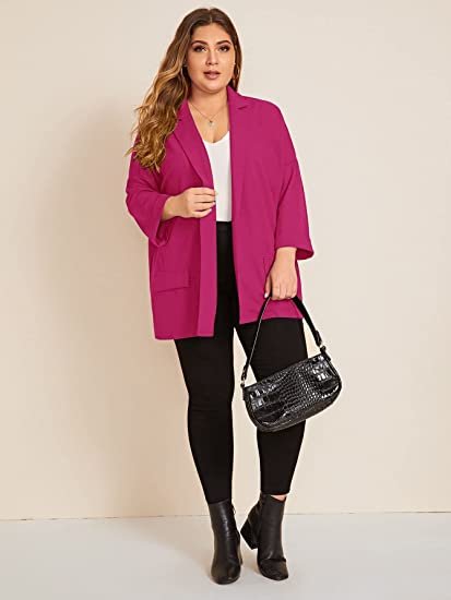 Women's Plus Size Long Sleeve Blazer Casual Open Front Cardigan Jacket